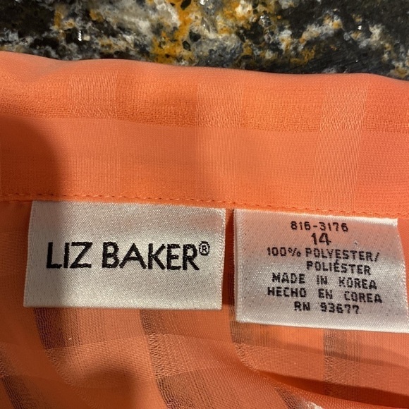 N womens Liz Baker solid orange button up long sleeve top size 14. EUC - Picture 3 of 3